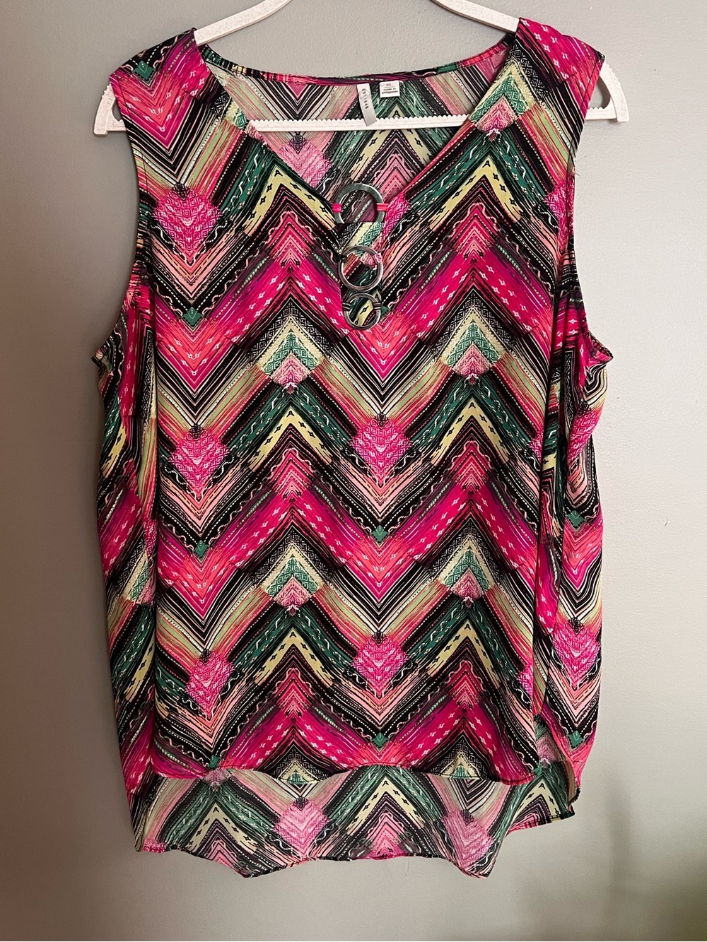 Sleeveless Chevron Print Women's Top in Pink and GreenY2K Sz XL